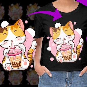 Kawaii Anime Cat with Boba Tea Bubble Tea PNG, Free Commercial use, Instant Download