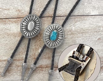 Personalized Bolo Tie Handmade Southwestern Black Stone Cowboy Necktie Vintage Western Jewelry Leather Cord Necklace Retro Wedding Gift