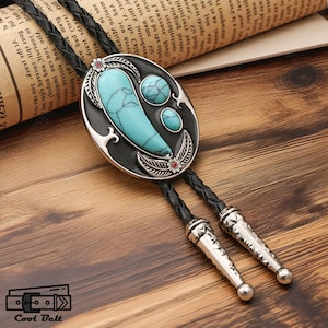 Handmade Green And Black Turquoise Bolo Tie, Cowboy Necktie Mens Necklace, Groomsmen Asking Gifts, Unisex Bolo Tie, Best Gift for Him or Her