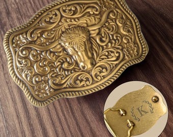 Gepersonaliseerde westerse riemgesp Aangepaste stierenkop messing gesp Handgemaakte cowboygesp voor afneembare leren band Herencadeau