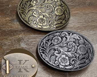 Western Silver Tone Oval Belt Buckle‎ Engraved Paisley Floral Scroll Filigree Buy Economic line Nocona silver metal oval belt buckle with  main image 4