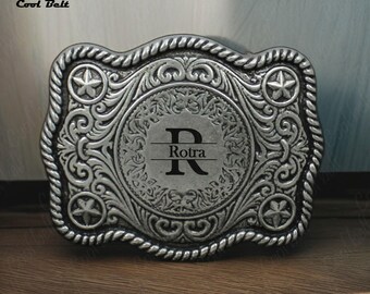 Western Rodeo Floral Engraved Antique Silver Belt Buckle Set – 3 Pieces – Fits 1" Straps