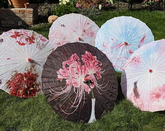Sombrilla japonesa, elegante sombrilla asiática tradicional, sombrilla de bambú decorativa tailandesa para protegerse del sol.