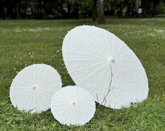 White Chinese Paper Parasol – Traditional Oriental Umbrella for Weddings, Parties, Photo Shoots and DIY Painting