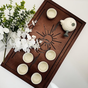 Tea Tray With Drainage With Water Storage - Handmade Wooden Tea table for ceremony - Wooden tea table for tea party Gift for tea lovers