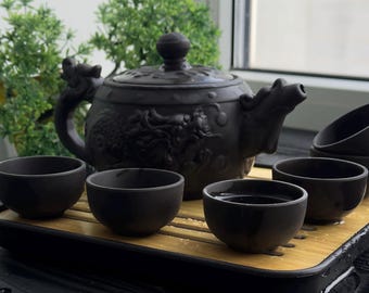 Handmade Ceramic Japanese Tea Set: Elegant Teaware for 6