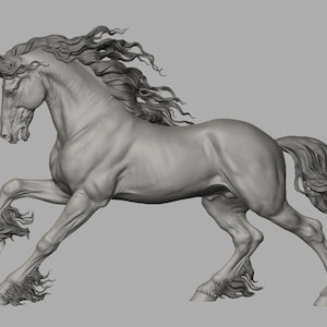 Galloping Friesian Stallion - unpainted resin model horse - Sculpted by BreathTime