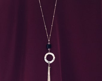 Long Tassle Necklace Sterling Silver on Chain