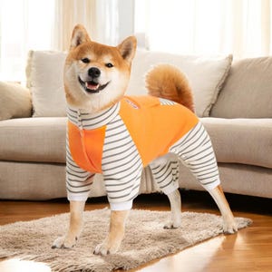 Large Dog Striped Jumpsuit: Plush-Lined Cotton Winter Pajamas