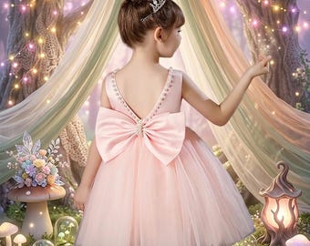 Abito da principessa in tulle con grande fiocco per bambina