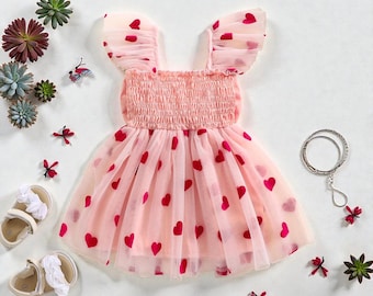 Chiffon Tulle Baby Girl Dress with Heart Bows