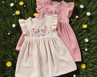 Girls Summer Cotton Floral Knit Dress – Sleeveless A-Line Knee-Length (4-6 Y)