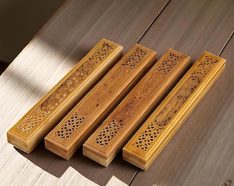 Bamboo Incense Stick Holder: Wooden Incense Box with Ash Catcher