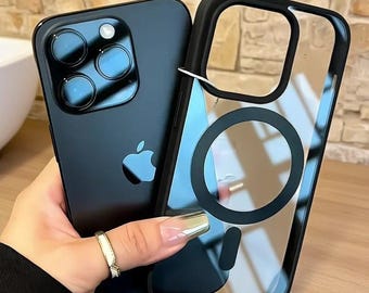 Sleek Black Transparent iPhone 16 Case, MagSafe Magnetic iPhone 15 Pro Max Cover, Acrylic iPhone 14 Shell