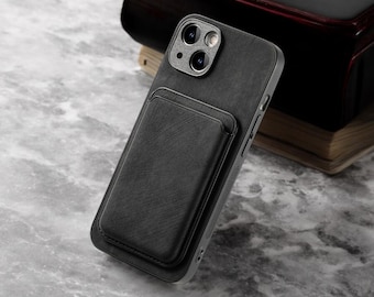 Monogram Leather iPhone 16 Case, Customized Card Holder iPhone 15 Case, Sleek MagSafe Protective iPhone 13 Pro Max Case