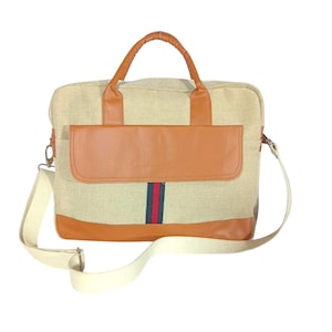 Milieuvriendelijke laptoptas van jute – 15 inch breed | Gewatteerd compartiment | Kantoor- en werkgebruik