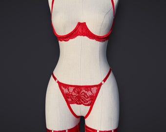 Crotchless cupless red lingerie, uncensored open cup lingerie, open crotch cupless bra lingerie, crotchless extreme bikini panties