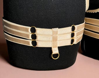 Thigh harness, beige lingerie leg garter harness, thigh harness lingerie, bondage harness for women, bdsm jewelry, erotic strappy lingerie