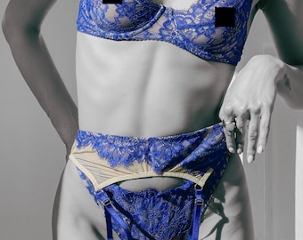 Blue lingerie see through, erotic lingerie sets, sheer bra