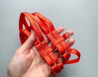Orange leg thigh garter harness erotic strappy lingerie, bondage harness for women, bdsm jewelry