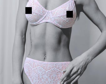 Plus size lingerie, sheer light pink lingerie