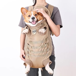 Taktischer Hunderucksack - Freihändiger, atmungsaktiver, verstellbarer Haustier-Frontrucksack für kleine und mittelgroße Hunde, Reisen und Wandern