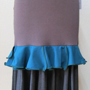 dark copper mist , turquoise and gray color with lotus leaf pattern uneven skirt with 2 layers plus made in U.S.A (VN112)