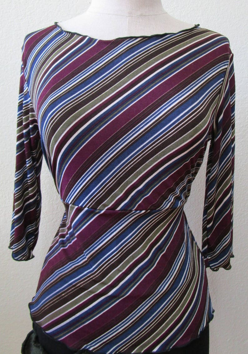 Geometric pattern mix stripe prints tunic top with 3/4 sleeves plus made in U.S.A V142 image 3