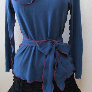 Blue color tunic top with 2 roses decoration in the front top with optional belt plus made in U.S.A v123 image 1