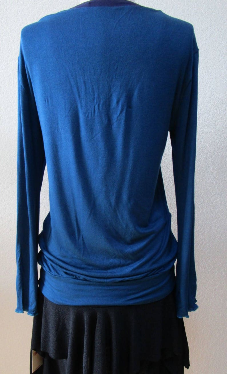 royal blue v-neck top with gathered design plus made in USA V176 image 5