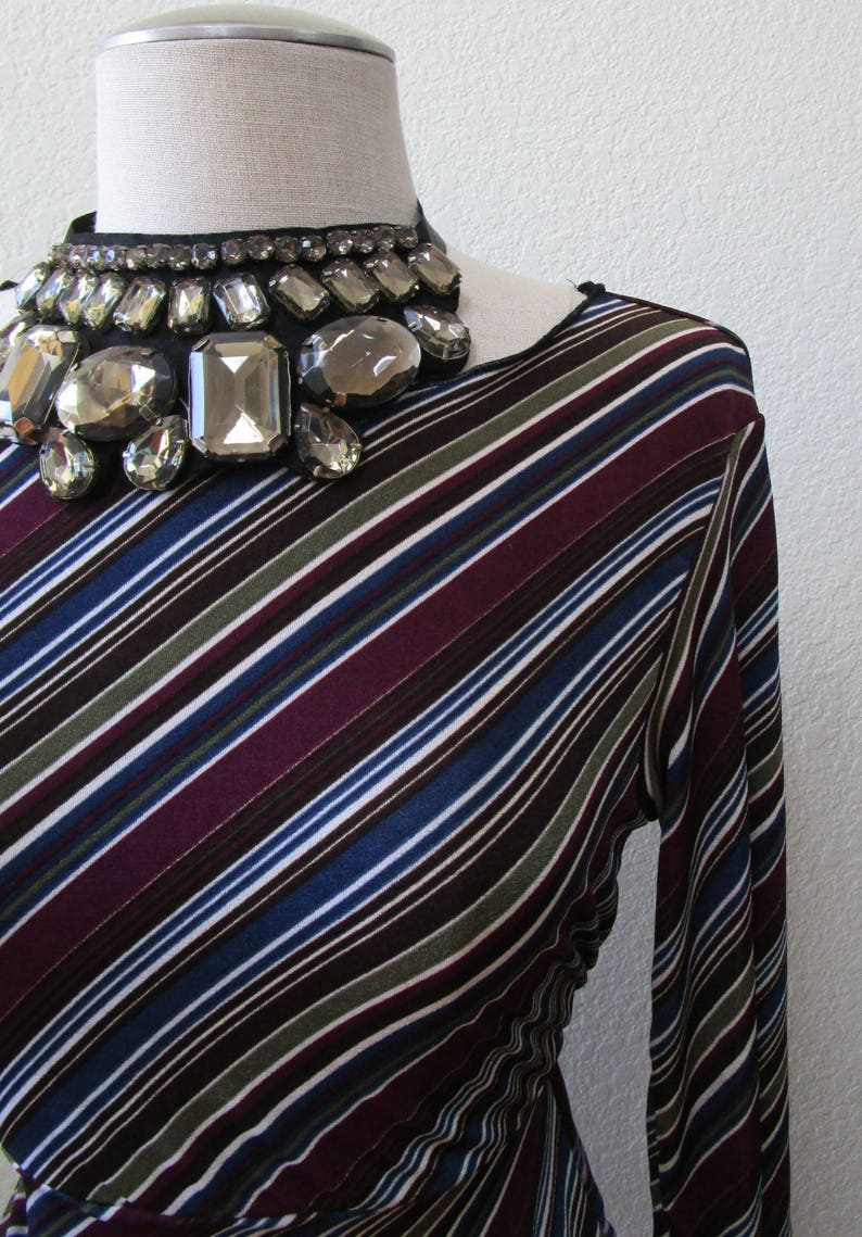 Geometric pattern mix stripe prints tunic top with 3/4 sleeves plus made in U.S.A V142 image 2