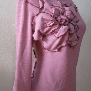 Romantic Chic Pink Rose Detail Top with 3/4 sleeves plus made in USA (V178)