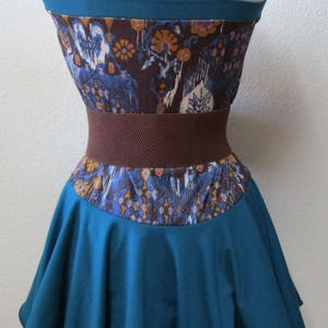 Blue turquoise color and mix pattern print with brown, blue, and cinnaon colors long length skirt or tube dressvn108 image 5
