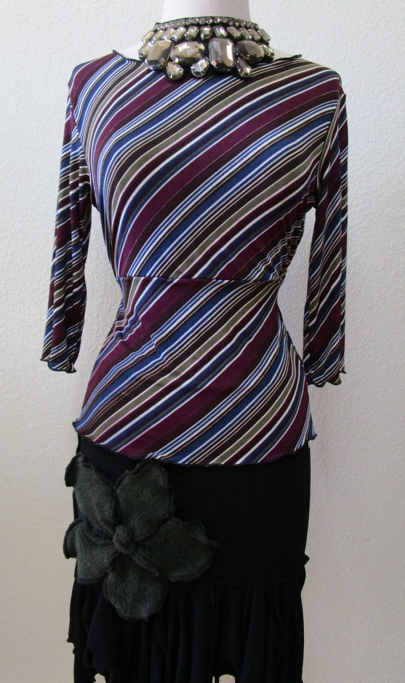 Geometric pattern mix stripe prints tunic top with 3/4 sleeves plus made in U.S.A V142 image 1