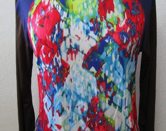 mix color in red, green, blue print pattern long sleeve top plus made in USA (vn97)