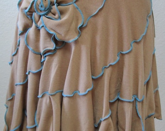 Light brown color skirt with rose decoration and ruffled edging throughout plus made in USA (v11)