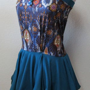 Blue turquoise color and mix pattern print with brown, blue, and cinnaon colors long length skirt or tube dressvn108 image 6