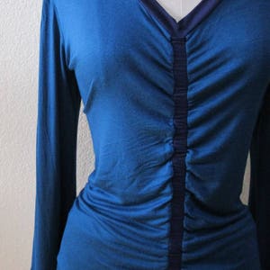 royal blue v-neck top with gathered design plus made in USA V176 image 3