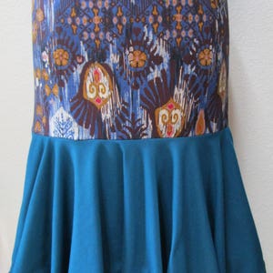 Blue turquoise color and mix pattern print with brown, blue, and cinnaon colors long length skirt or tube dressvn108 image 1