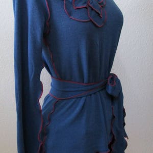 Blue color tunic top with 2 roses decoration in the front top with optional belt plus made in U.S.A v123 image 4