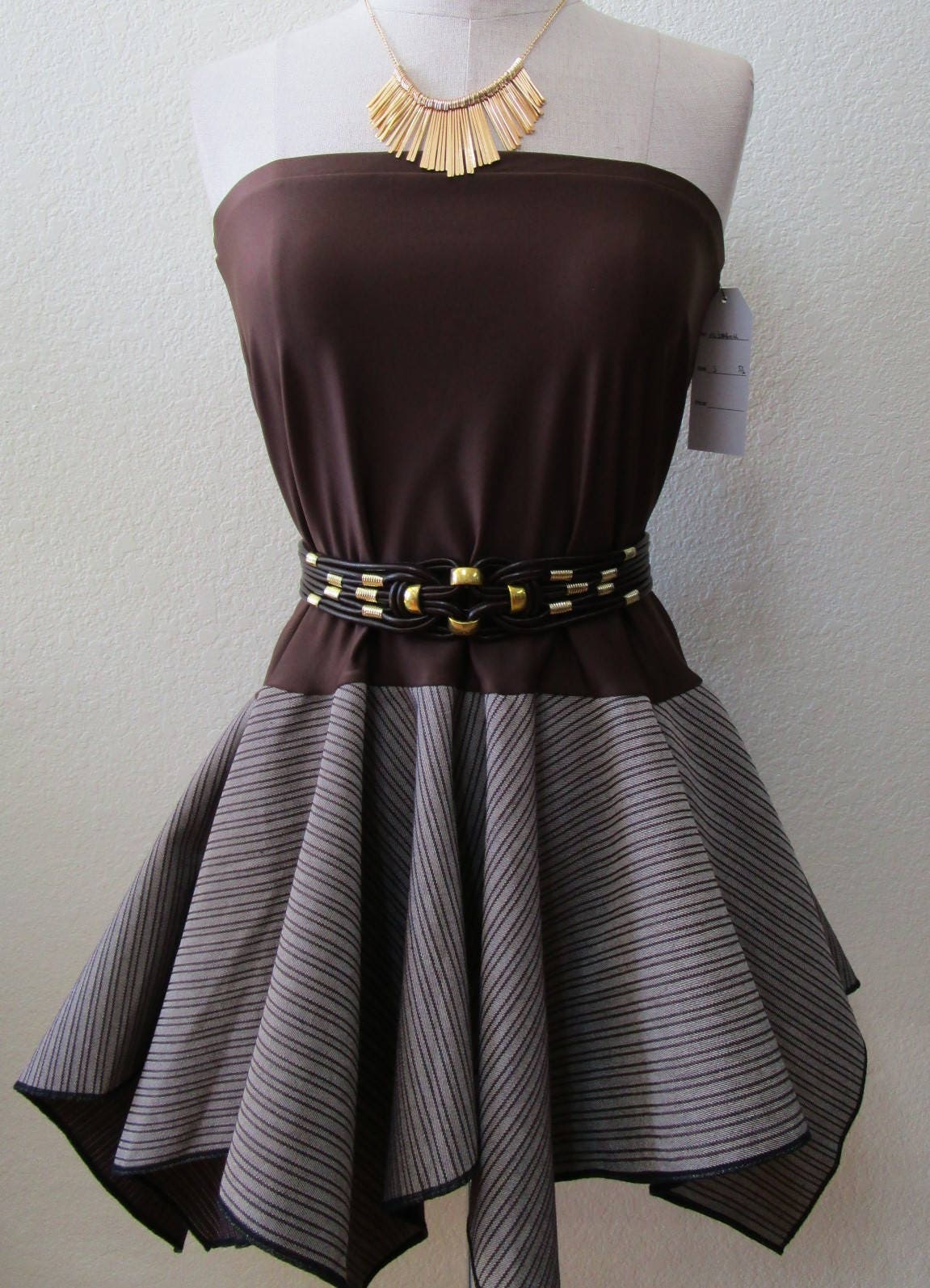Jupe Asymétrique à Volants Voile & Dentelle – Marron, Taille Unique (36/38/40), Neuve