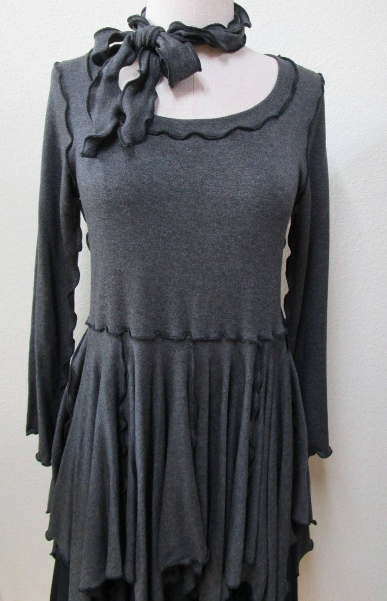 dark gray color long sleeve top with separate belt plus made in USA. vn107 image 1