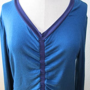 royal blue v-neck top with gathered design plus made in USA V176 image 4