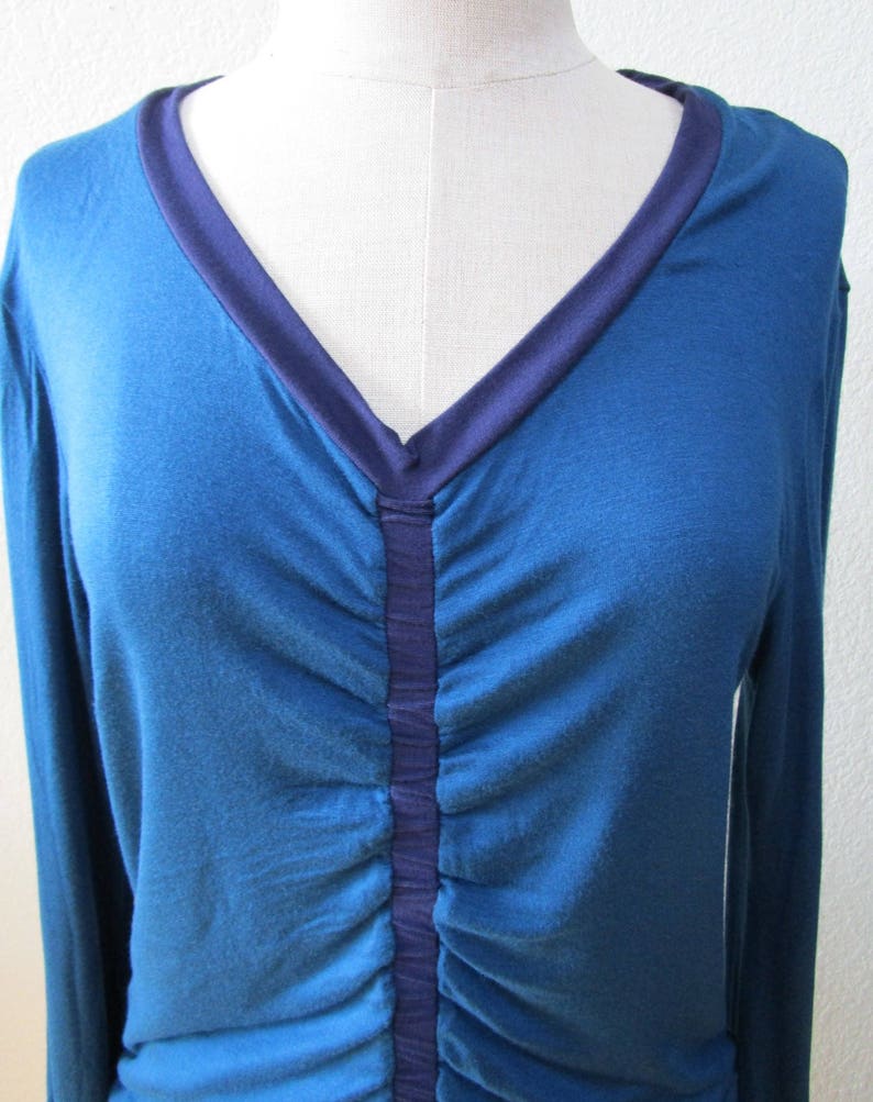 royal blue v-neck top with gathered design plus made in USA V176 image 4