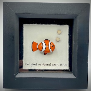 Clown Fish Pebble Art: Handmade Framed Picture, Sustainable Gift