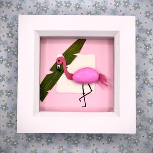 Tropical Flamingo Pebble Art: Handmade Framed Picture