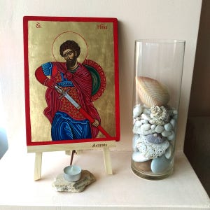 Saint Martyr Mina of Egypt icon, St. Menas The Wonder Worker, original icon on wood, 8x10 inches,MADE TO ORDER