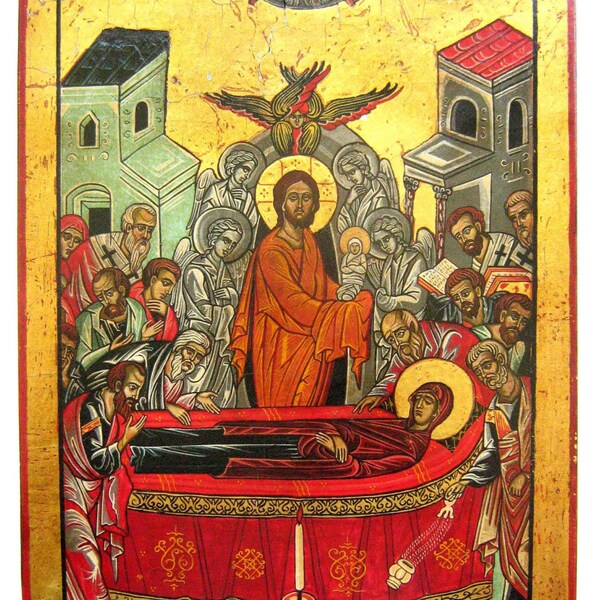 Feast of the Dormition of Virgin Mary - handpainted original  orthodox icon - MADE TO ORDER - 10 by 8 inches