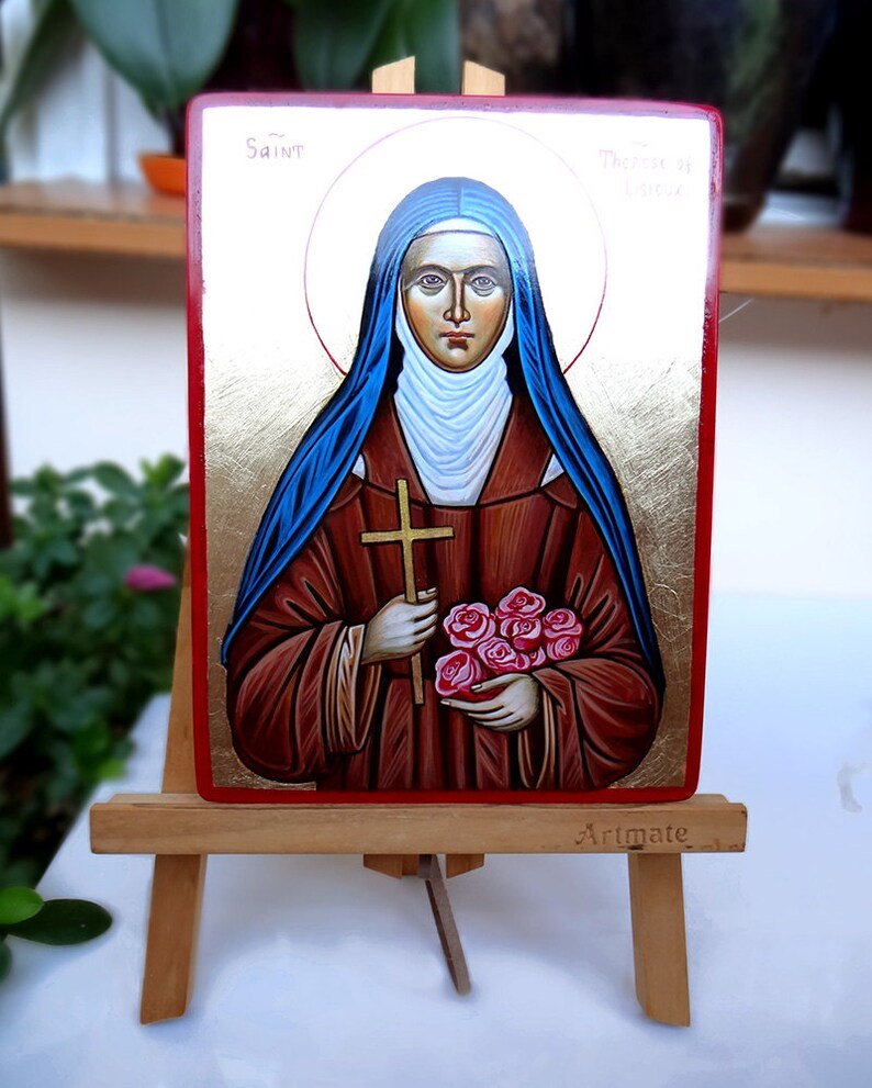 Therese of Roses St custom handpainted icon St Therese of Lisieux icon MADE to Order 8 by 6 inches