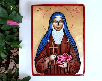 St. Therese of Roses, St Therese of Lisieux icon, custom handpainted icon, 8 by 6 inches, MADE to Order